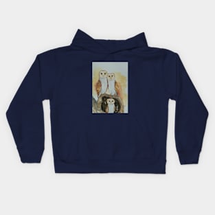 A Family of Owls, bird art Kids Hoodie